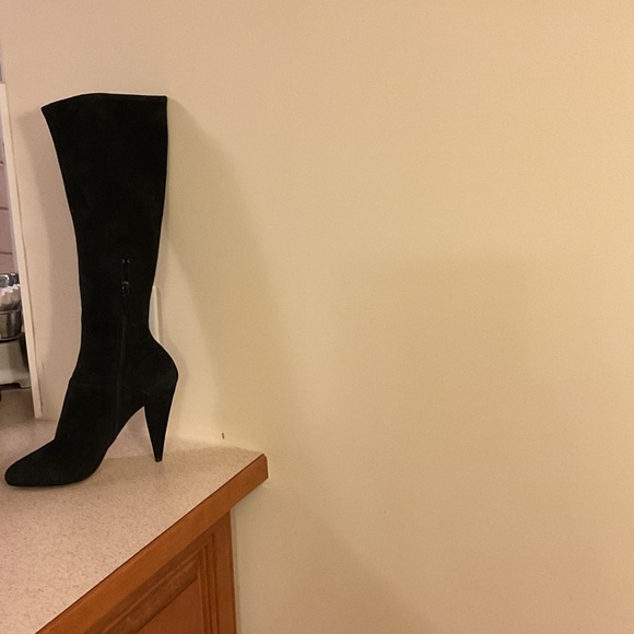 Prada Black Suede Cone Heel Knee Boot - Picture 2 of 5